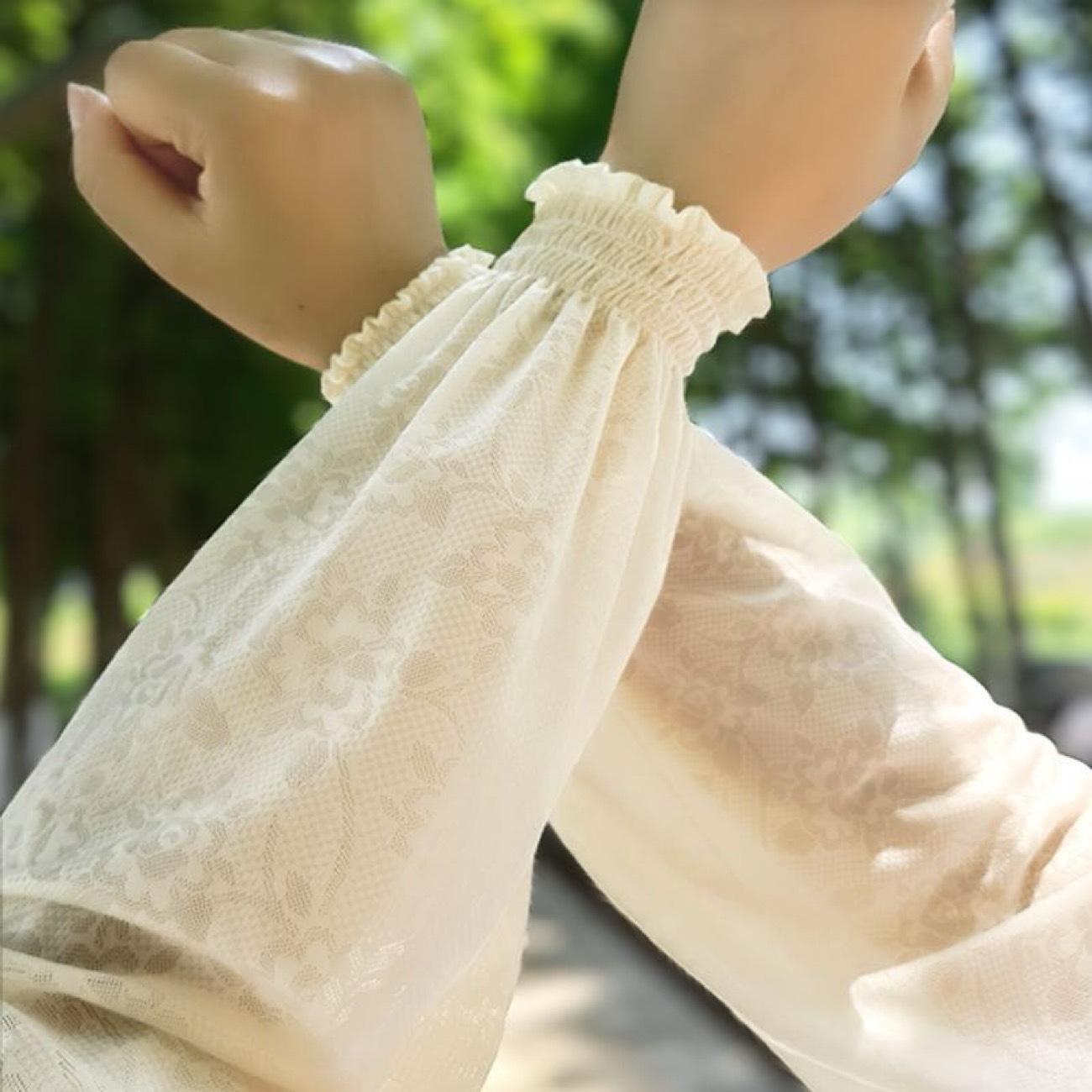 1 Pair Lace Cuff Ice Silk Cooling Arm Sleeves Fairy Style Anti UV Sunblock Sleeves for Women Outdoor Garden 1 pair бежевый