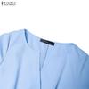 ZANZEA Women Summer V-Neck Solid Color Casual Short Sleeve Dress