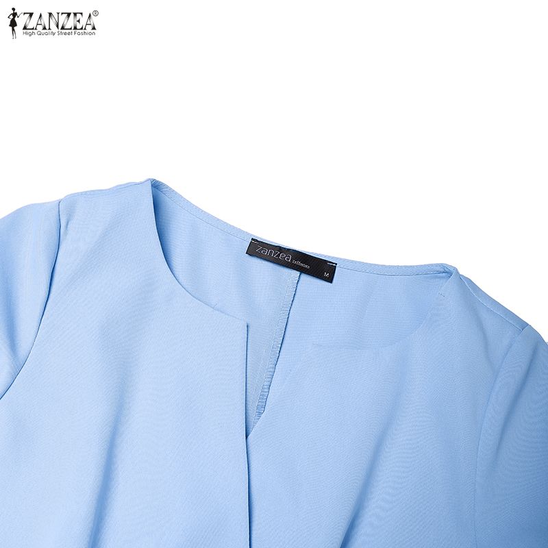 ZANZEA Women Summer V-Neck Solid Color Casual Short Sleeve Dress