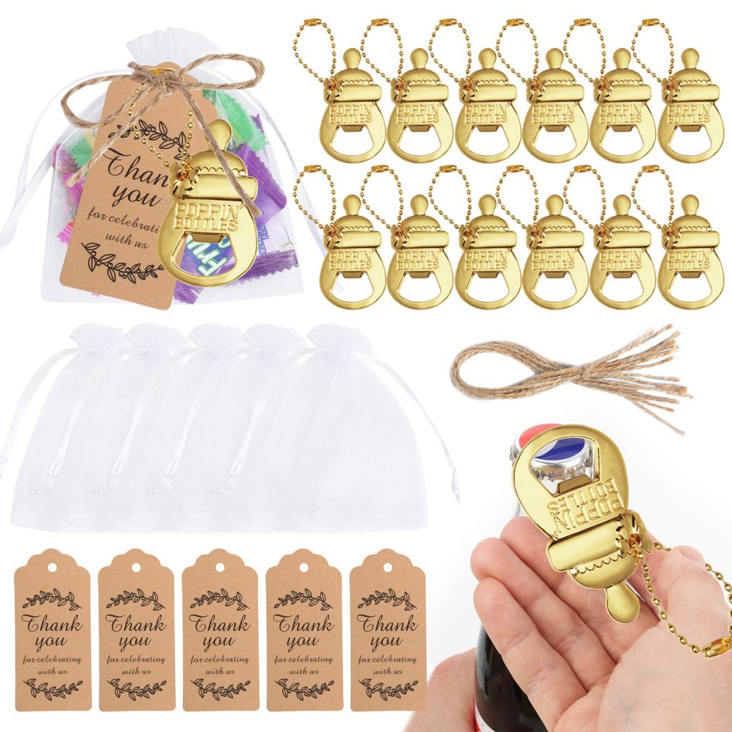 12 Pieces Feeder Keychains Bottle Openers for Baby Shower Souvenirs with Thank You Label Handmade Gift for Guests