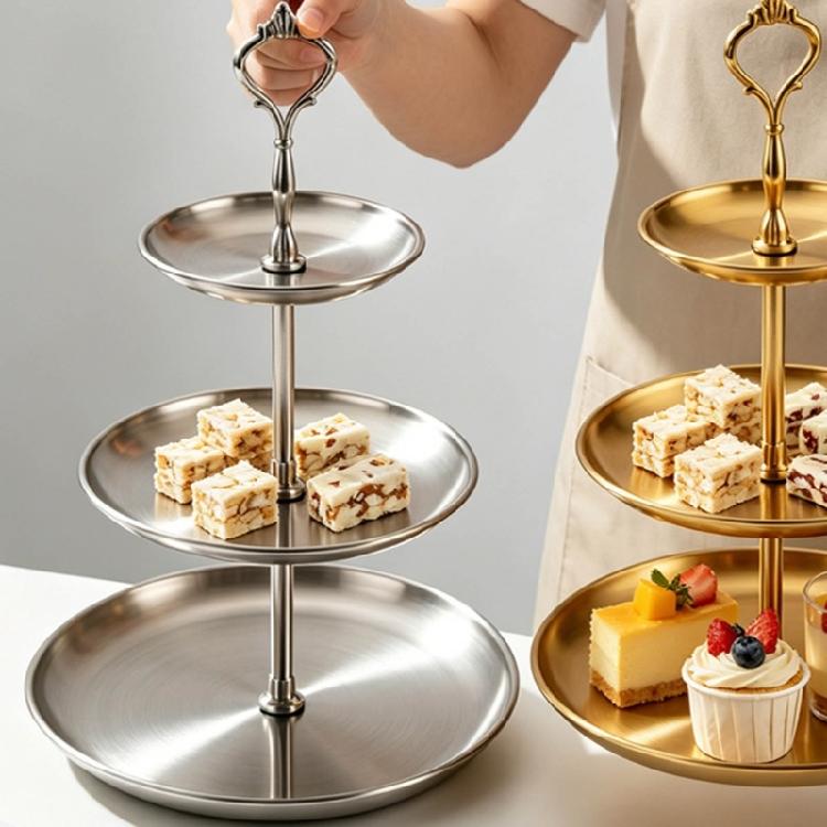 Espositore in Acciaio Inossidabile Vassoio da Portata Multi Livello Torre per Dolci Antiruggine Per Panetterie e Caffetterie