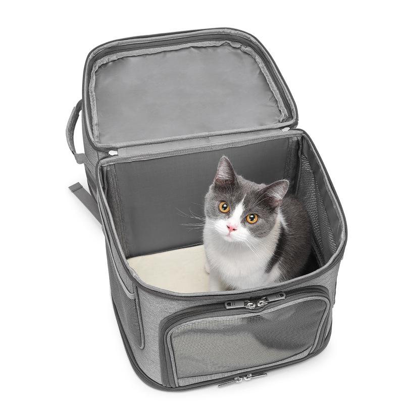Přenosný dvoulodní kočičí batoh s velkou kapacitou a více okénky - Prodyšný, pohodlný, skládací a ideální pro cestování.