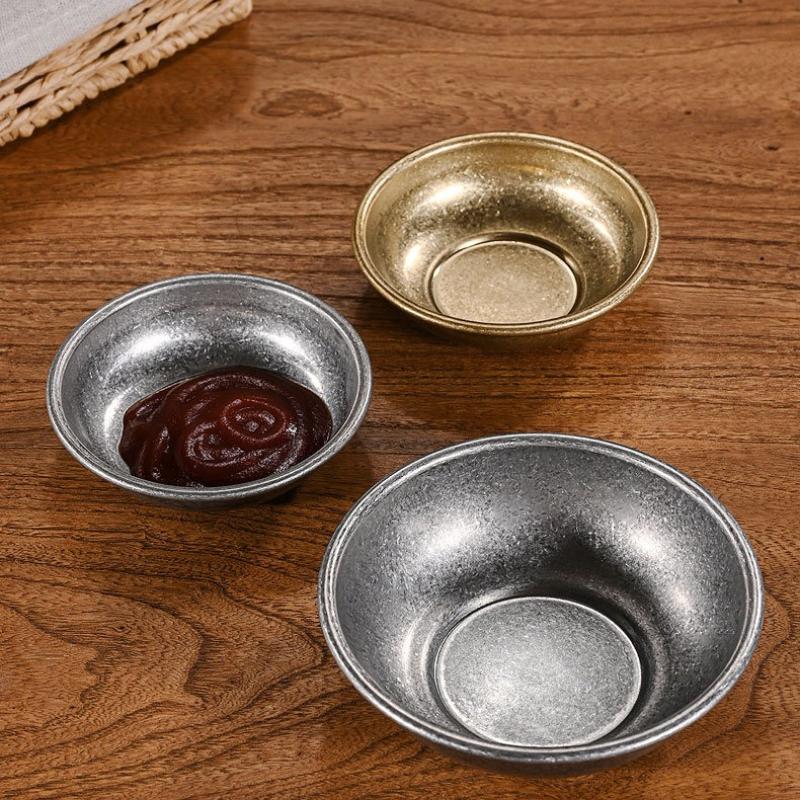 1PC Retro Stainless Steel Sauce Small Dish Round Seasoning Dish Tomato Sauce Cup Dipped in Soy Sauce Small Plate