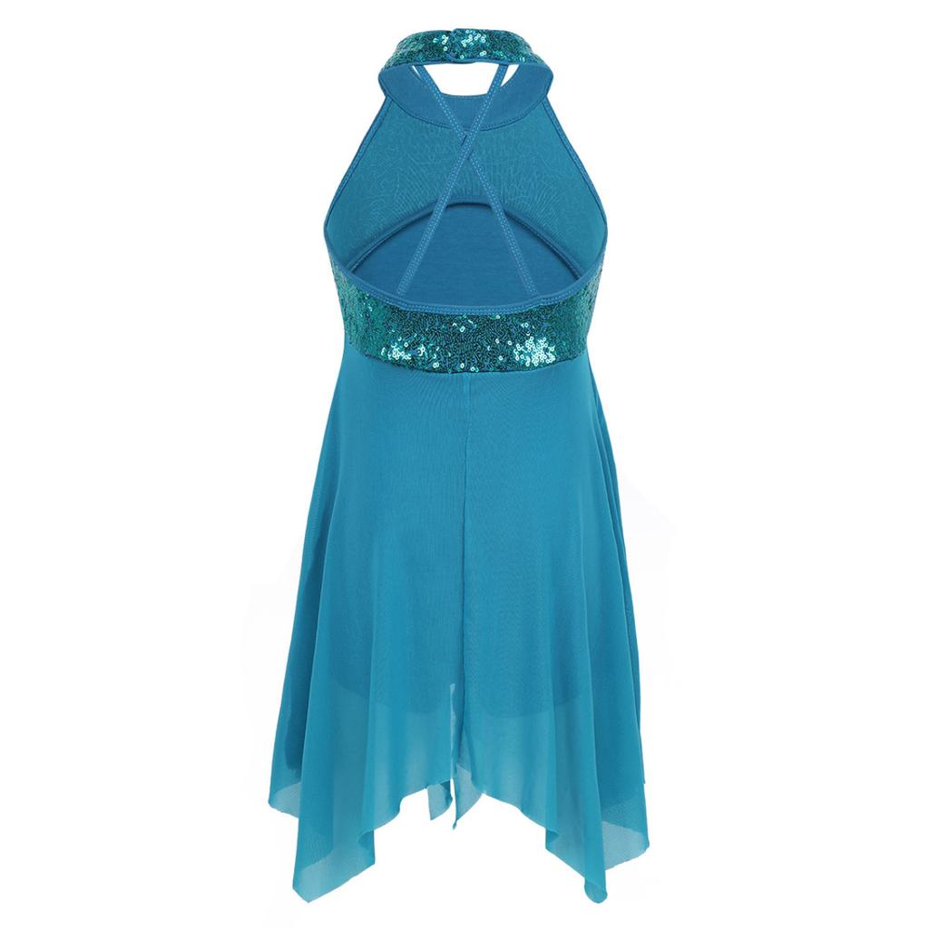 Ohlávka bez rukávů Flitry Criss Cross Back Nepravidelné trikotové šaty Dětské Dívčí Kostýmy moderního lyrického tance