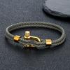Gold Plated Stainless Steel Shackle Bracelet Men Women Simple Double Layer Braided Blue Leather Bracelets Handmade Gifts