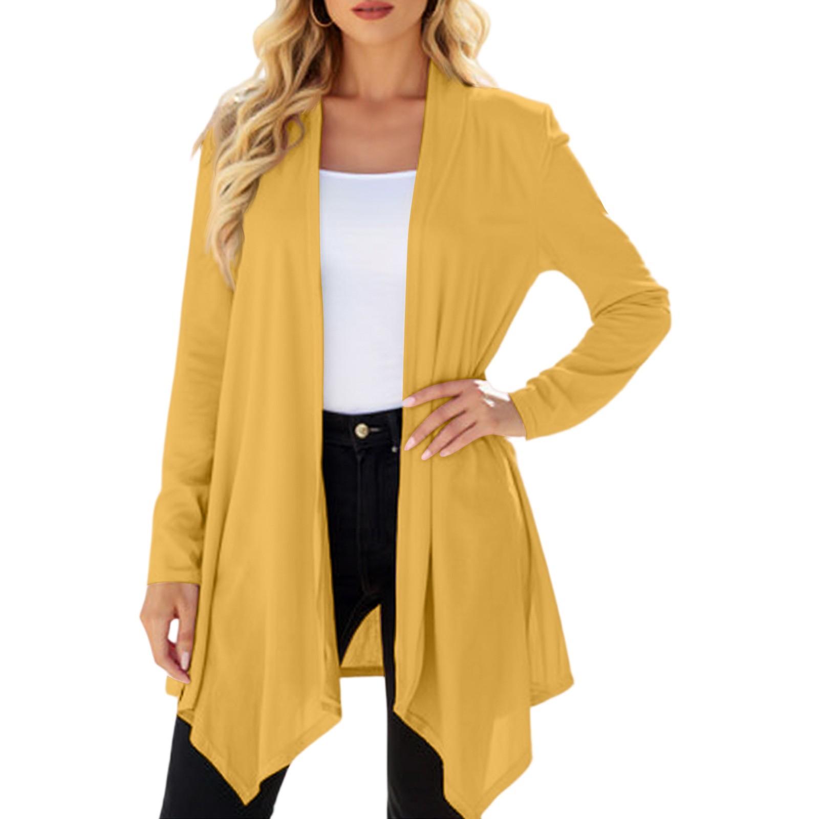 

Женский однотонный кардиган средней длины с длинным рукавом XL жёлтый