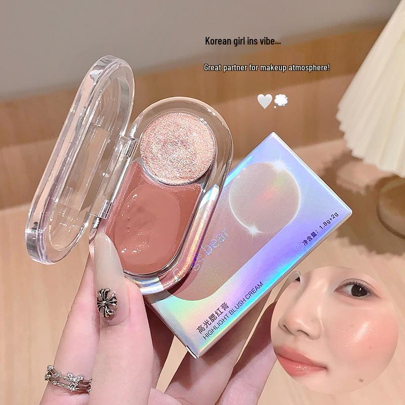 Gege Bear Dual Highlight & Blush Cream for Lips & Cheeks - Natural Brightening Makeup Palette