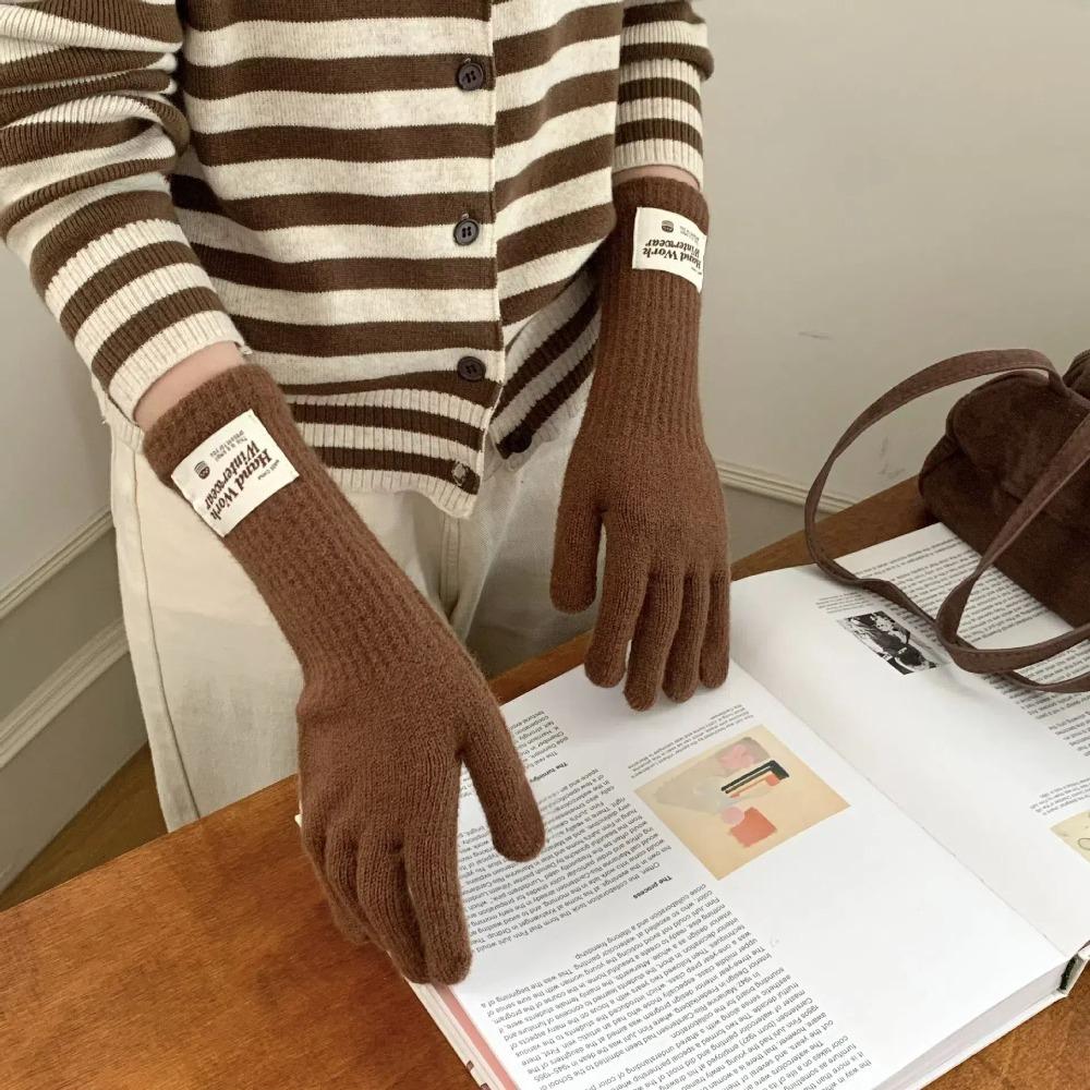 Fashion Touch Screen Knitted Gloves Solid Color Striped Finger Riding Gloves Warm Thermal Knitted Woolen Gloves Gifts