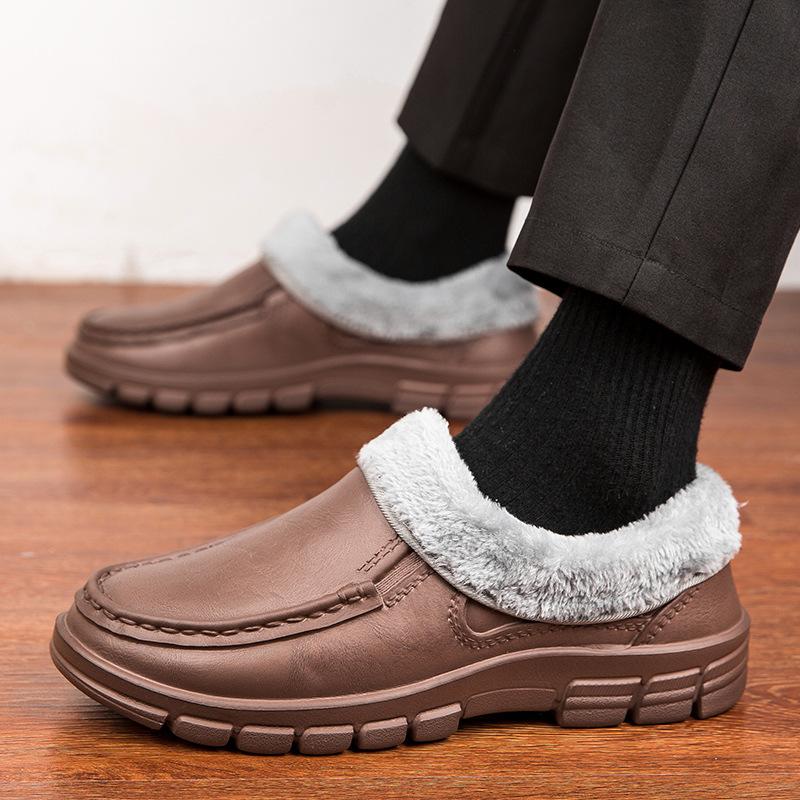 Large size 48 men's shoes lazy one pedal velvet cotton shoes men's non-slip thick sole wear-resistant catering work chef shoes men