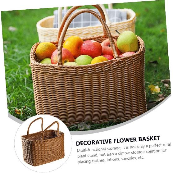 BESPORTBLE 1pc Woven Basket Outdoor Basket Baskets Basket for Fruit Large Woven Baskets for Storage Flower Woven Basket Wicker Basket with Plastic