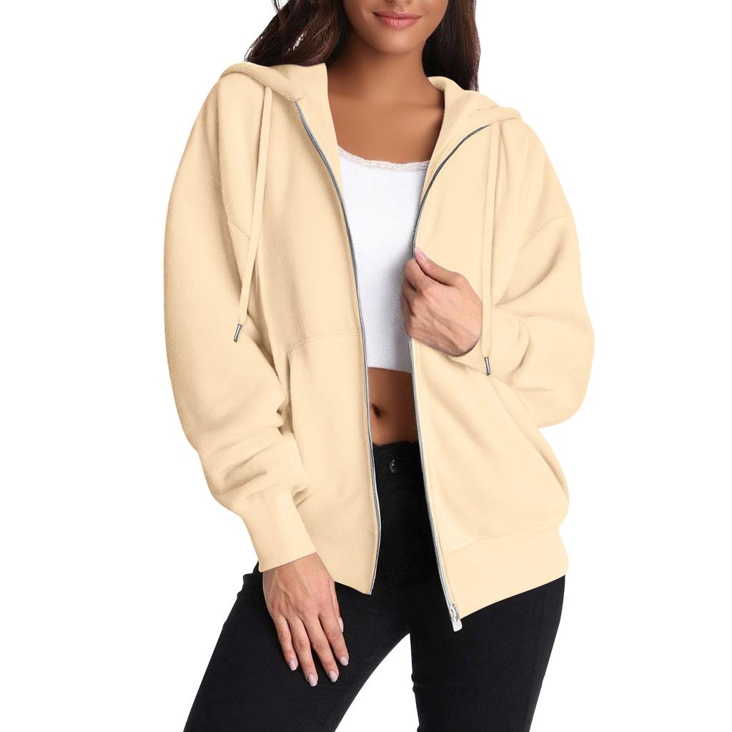 Women's Casual Zip Up Hoodie Sweatshirt with Pockets, Long Sleeve Lightweight Drawstring Hooded Jacket for Everyday Wear