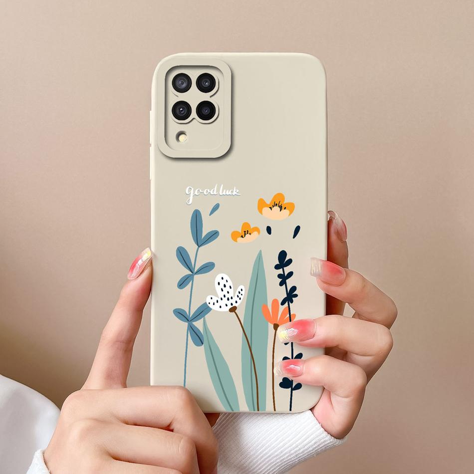 Für Samsung M22 M32 Hülle Bemalte Blumen Upgrade Flüssigsilikon Linsenschutz Handy Rückseite Für Galaxy M 32 M 22 Fundas