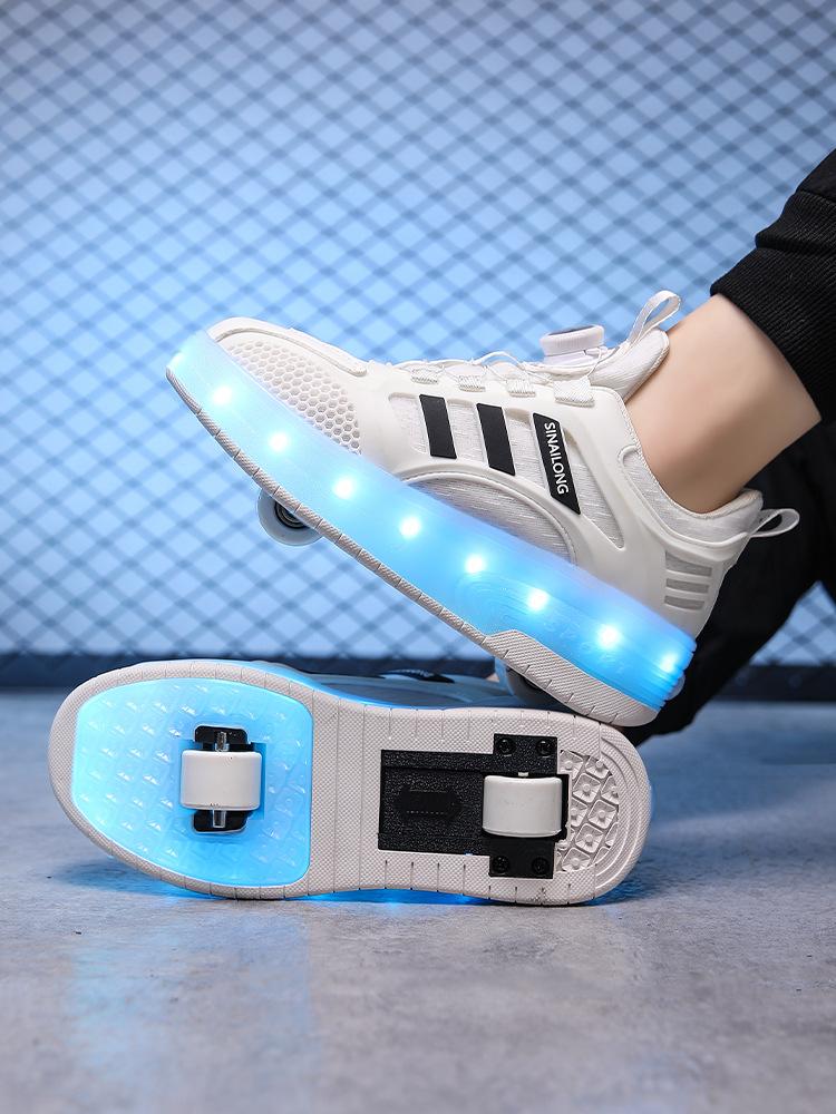 Мальчики беговые туфли роликовые туфли детские вращающаяся кнопка дышащие роликовые коньки девочки четырехколесные коньки 29/18.5cm