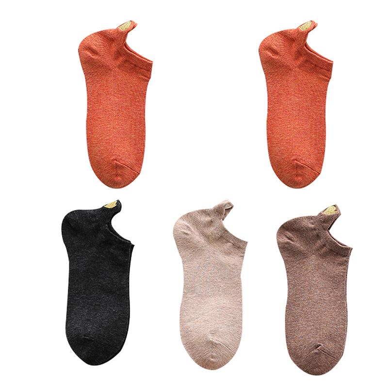 

5 пар низких однотонных носков, женские носки из шелка с вышивкой в виде сердца, хлопковые носки с принтом короны One Size