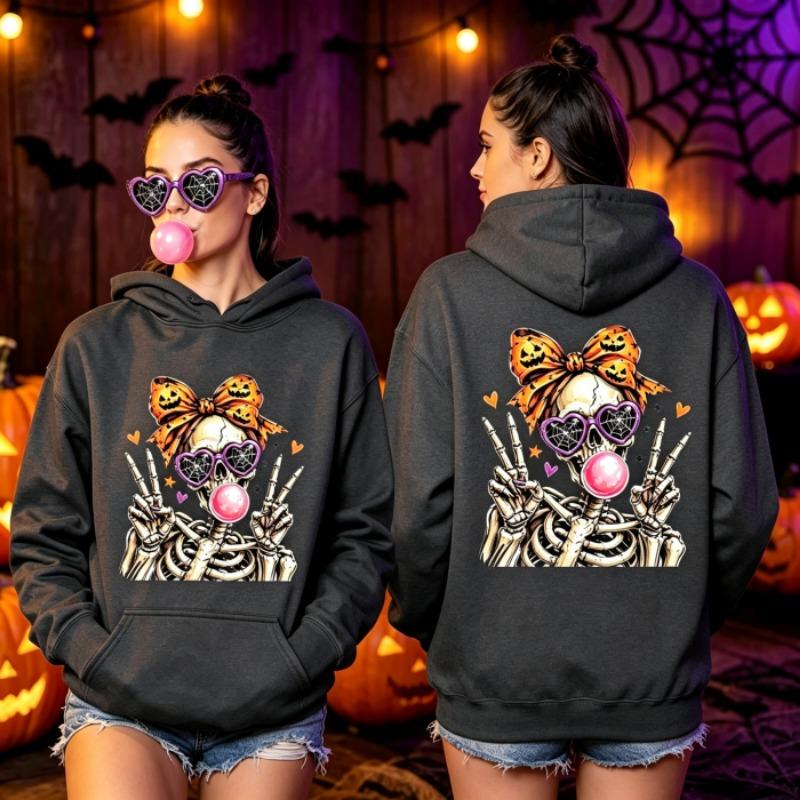 Skeleton Halloween Hoodie Men Women Vintage Horror Skull Graphic Pullover Sweatshirt Spooky Gothic Hoodies