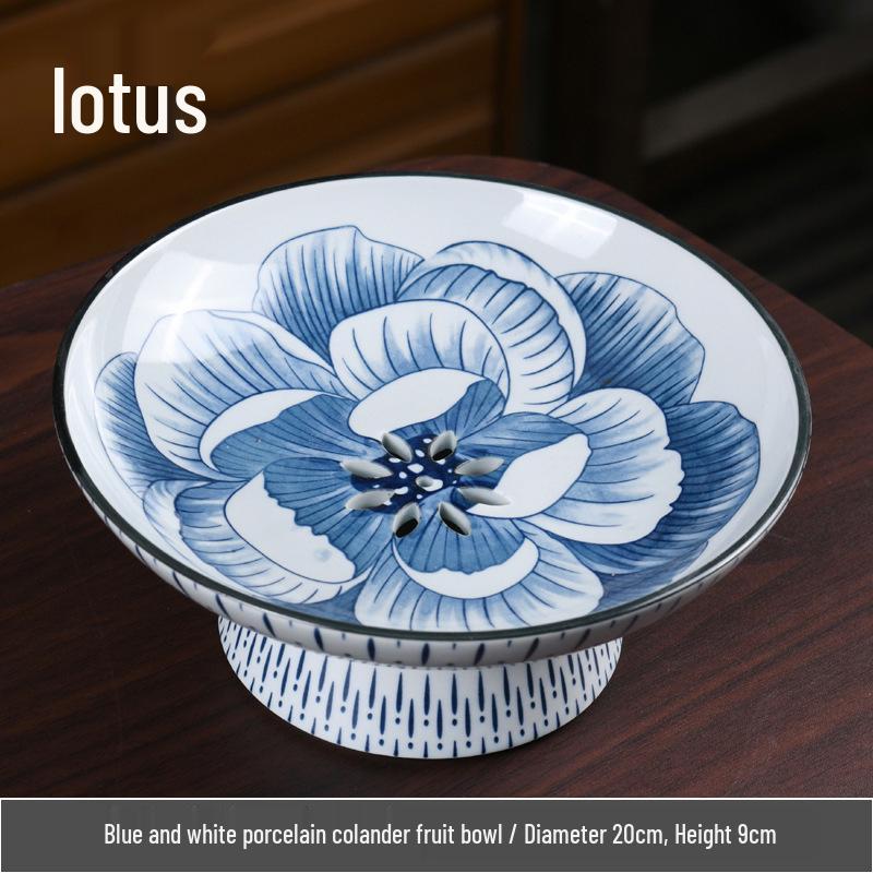 Blue & White Porcelain High-Footed Fruit Bowl for Tea Room or Coffee Table