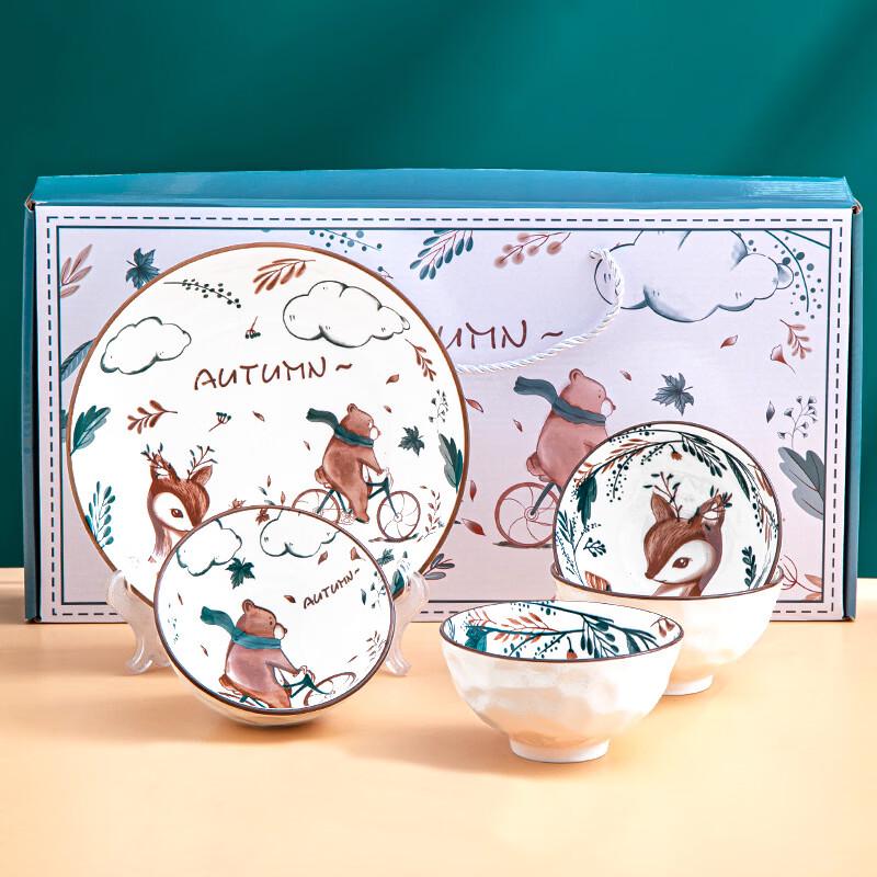 RuHan Underglaze Ceramic Dinnerware Set, Bear & Deer