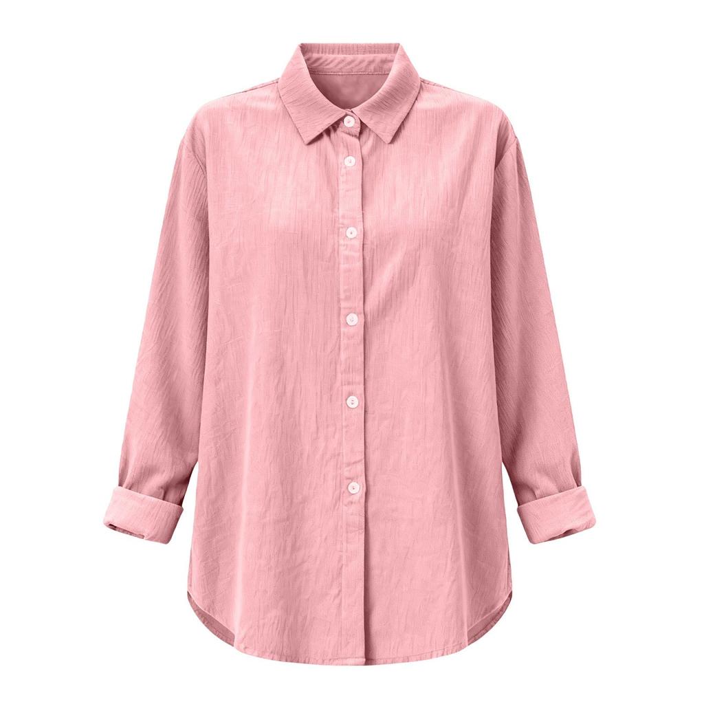 European & American Women's Spring/Summer Lapel Cardigan: Loose Long Sleeve Cotton & Linen Casual Shirt, Versatile for Any Occasion
