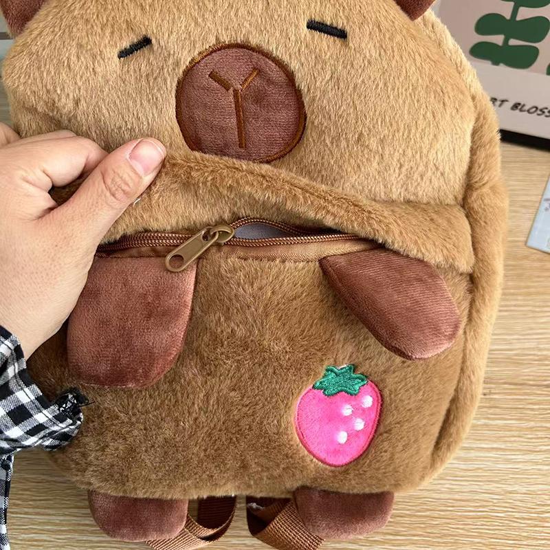 1Pc Kawaii Capybara Plush Backpack For Women Versatile Cartoon Funny Capibala Crossbody Bag Large Capacity Tote Bag