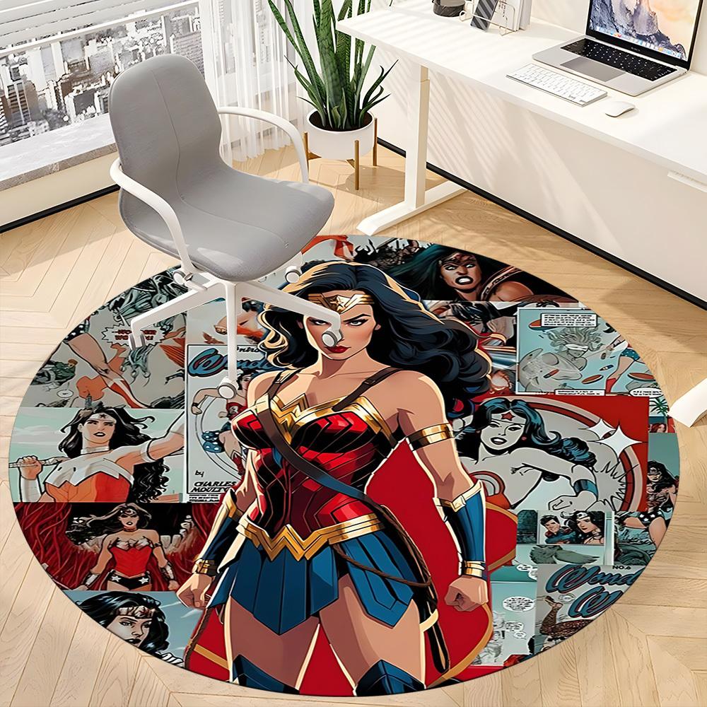 1pc Wonder Woman Comic Office Round Area Rug, Under Office Chairs Bedroom Living Room Home Decor, Room Deco, Available In Various Sizes