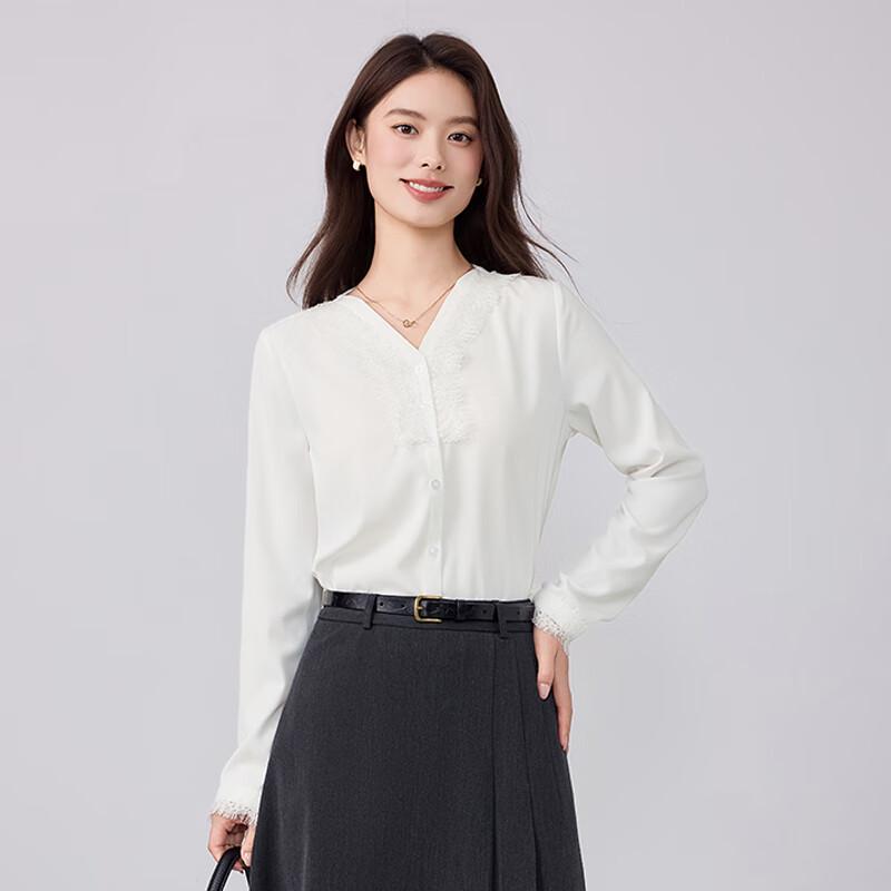 

Women s Lace Patchwork V-Neck Long-Sleeve Shirt 4XL