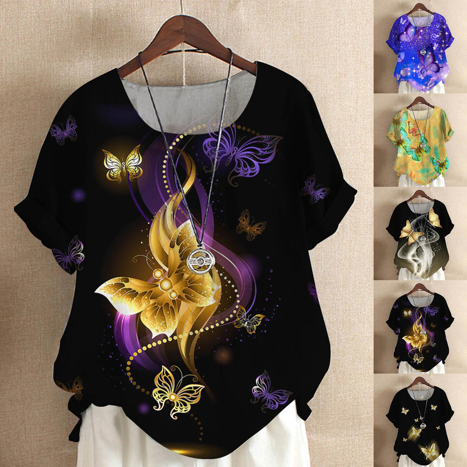 

Женская модная повседневная блузка с круглым вырезом и коротким рукавом с принтом