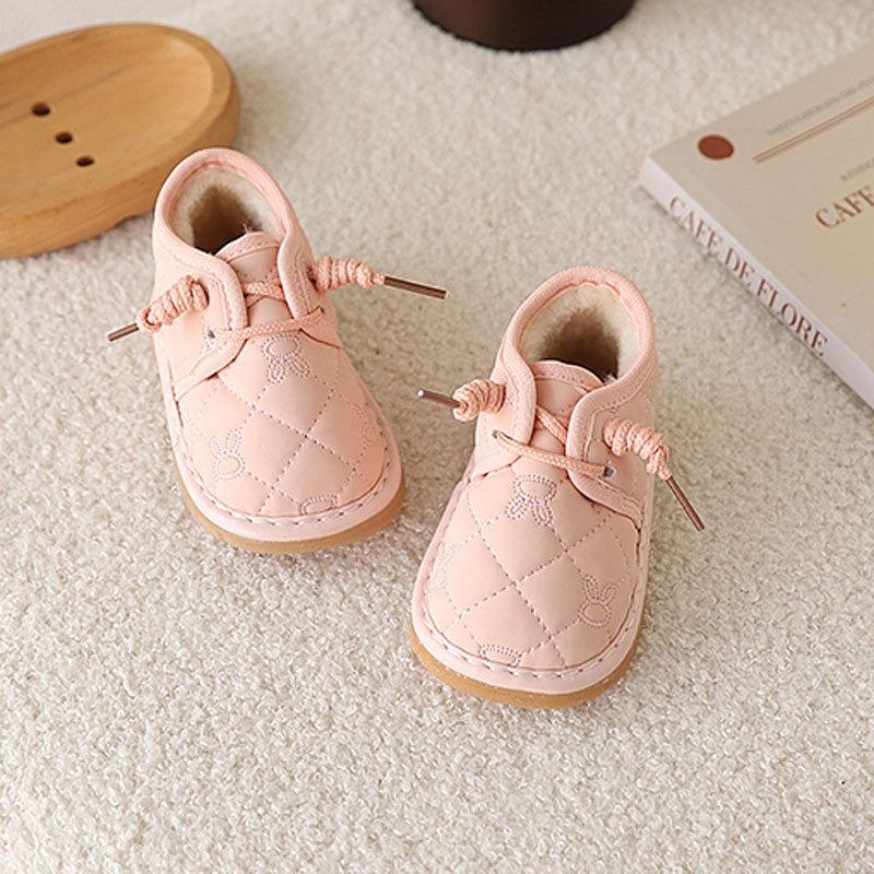Baby Shoes with Fleece Lining Squeaky Warm First Walkers for 0-2 Years Old, Unisex Toddler Insulated Shoes