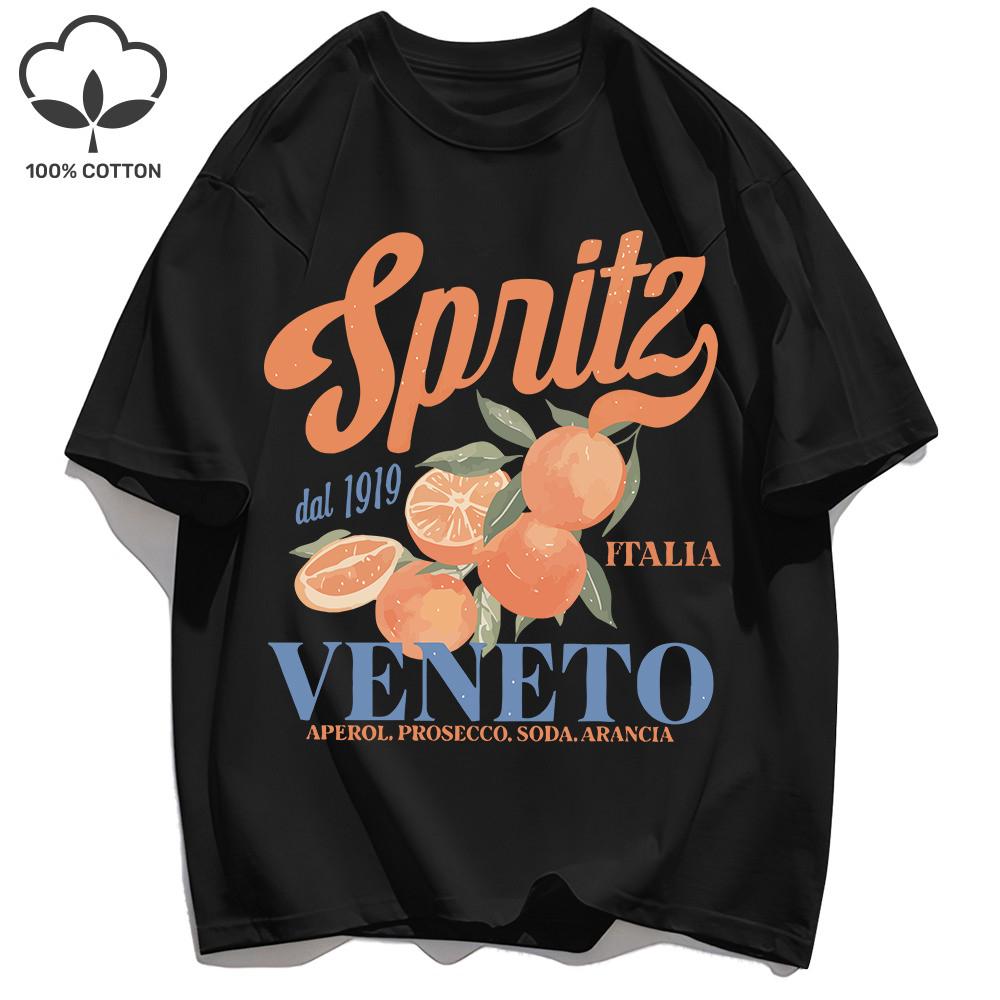 Spritzy Veneto Funny Orange Fruits Design T-Shirt Women Sport Summer Short Sleeve Cotton Hip Hop Tops Casual Loose Sportswear