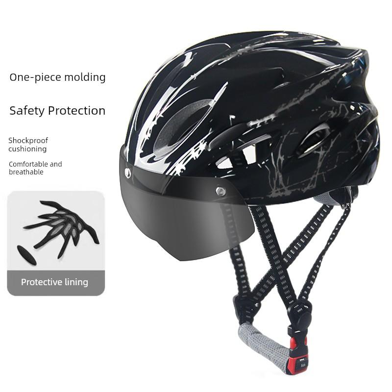 Bicycle Riding Helmet, Color-Changing Magnetic Goggles, Adult Men's and Women's Mountain Bike, Road Bike Safety Helmet, Takeaway Helmet