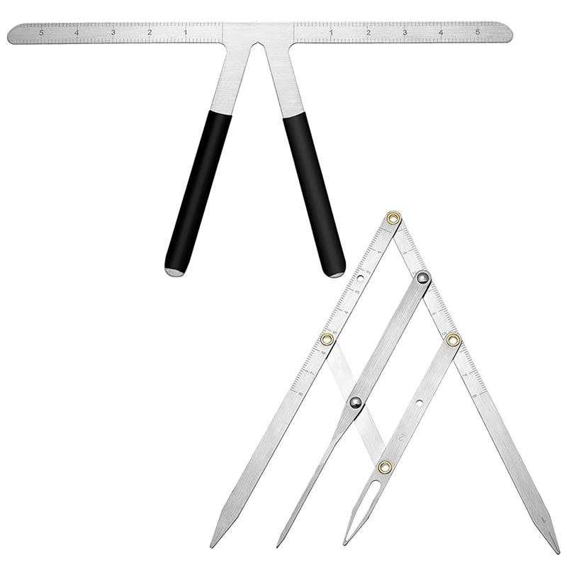 

2Piece Eyebrow Ruler 3-Point Positioning Ruler Eyebrow Golden Proportion Caliper Ruler Silver срібний