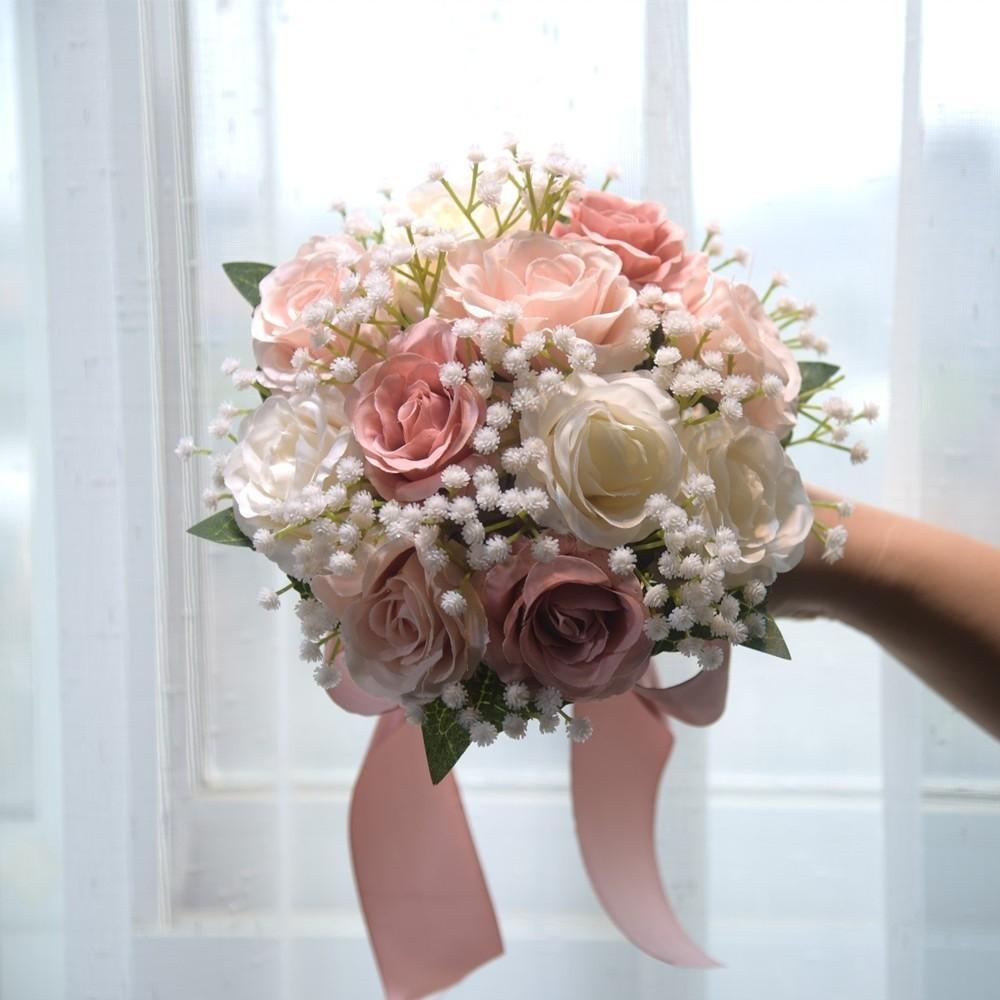 

Romantic Wedding Bouquet Artificial Roses Multi-functional Silk Artificial Flowers with Silk Ribbon Real Touch Mariage Bouquet