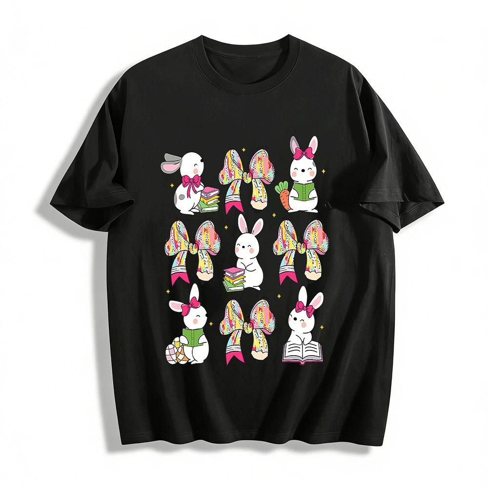 

Cute Rabbit Reading Print Kids Casual Top Pure cotton T-shirt XXS