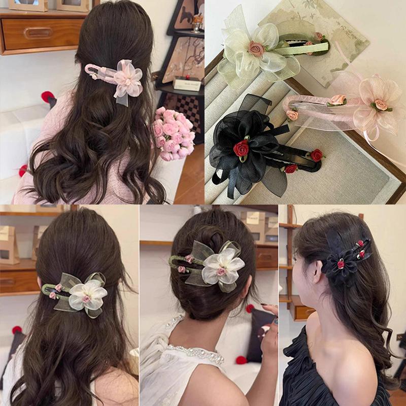 1 piece of hair accessory vintage claw clip romantic fabric flower exquisite high-end grip clip 11.5*6cm
