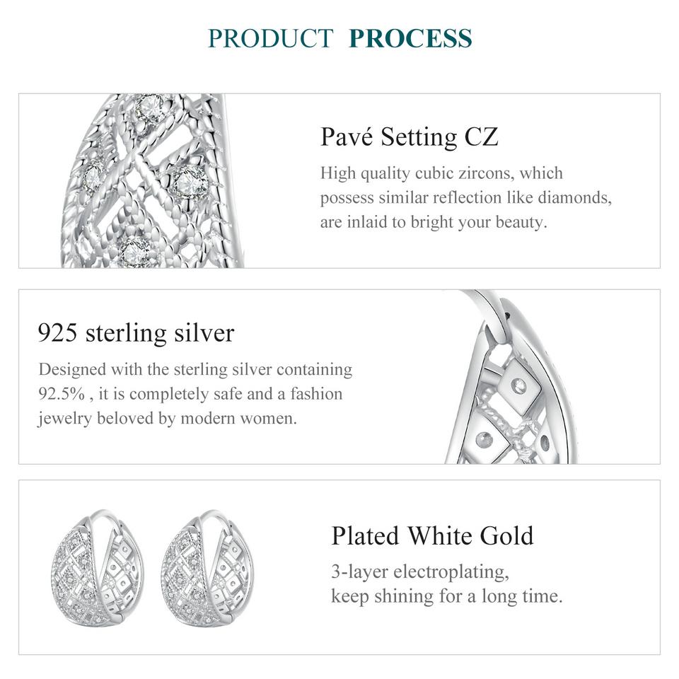 WOSTU 925 Sterling Silver Vintage Lace Hoop Earrings For Women Statement Jewelry Huge Hollow CZ Ear Buckles Wedding Party Gift