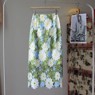 Europäischer Hohlspitzen-Stickrock mit 3D-Blumen-Wickelrock Damenbekleidung