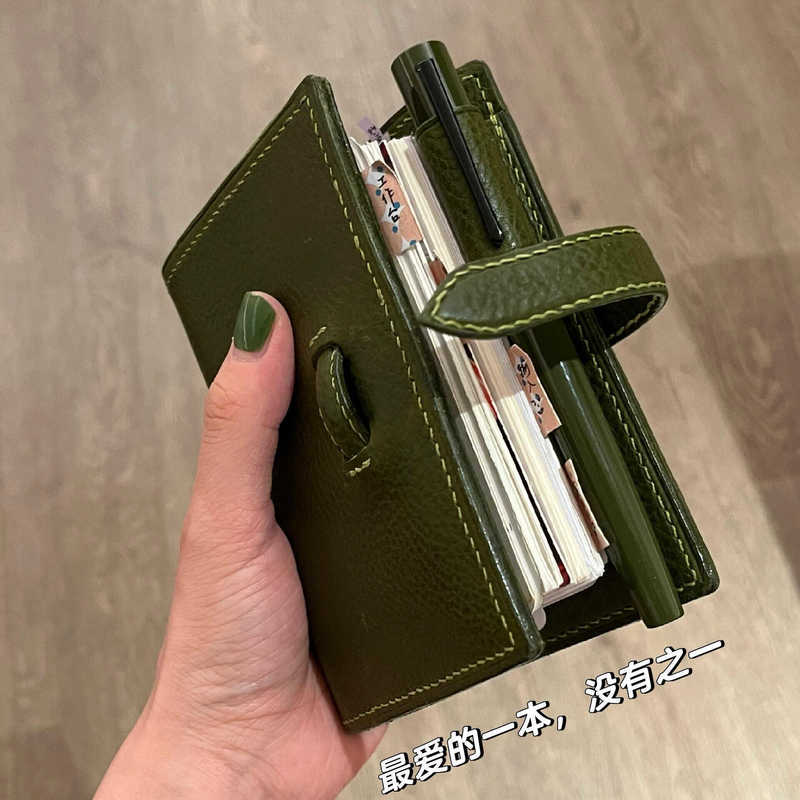 Green Leather Notebooks Portable Pocket Book M5 Loose Leaf Notebook With 60/40 Blank Inner Page Suitable For Girl Back To School