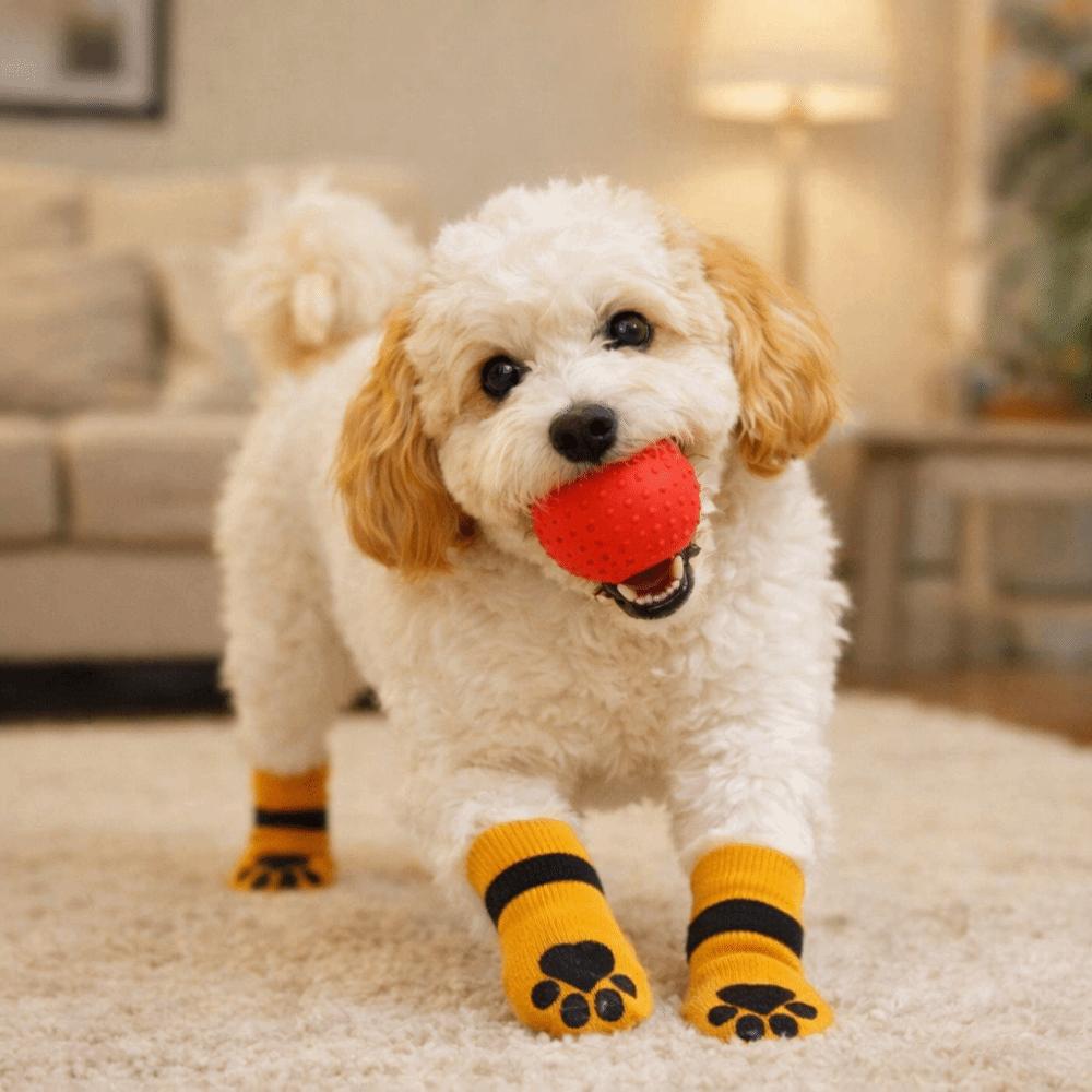 4PCS Soft Pet Foot Cover Elastic Dog Paw Protectors Cute Dog Anti-slip Socks  for All-Season