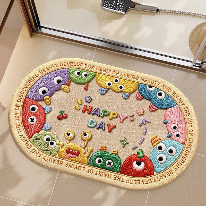Diatom Mud Non-slip Bathroom Floor Mat - Cartoon Design, Easy Care, Water Absorbent
