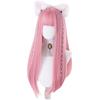Pink Wine Red White Synthetic Long Straight Cosplay Lolita Harajuku Wig with Bangs Braided Halloween Wig for Women Daily Wear
