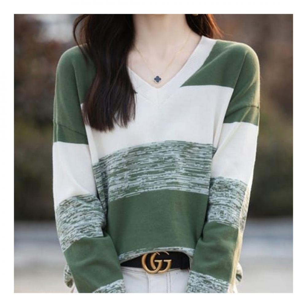 NaVaVa Women Casual STriped V Neck Long sleeVe KniT T shirT Nk2284
