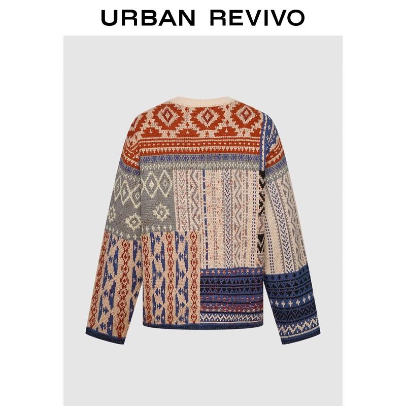 UR Men's Ethnic Pattern Textured Knit Sweater