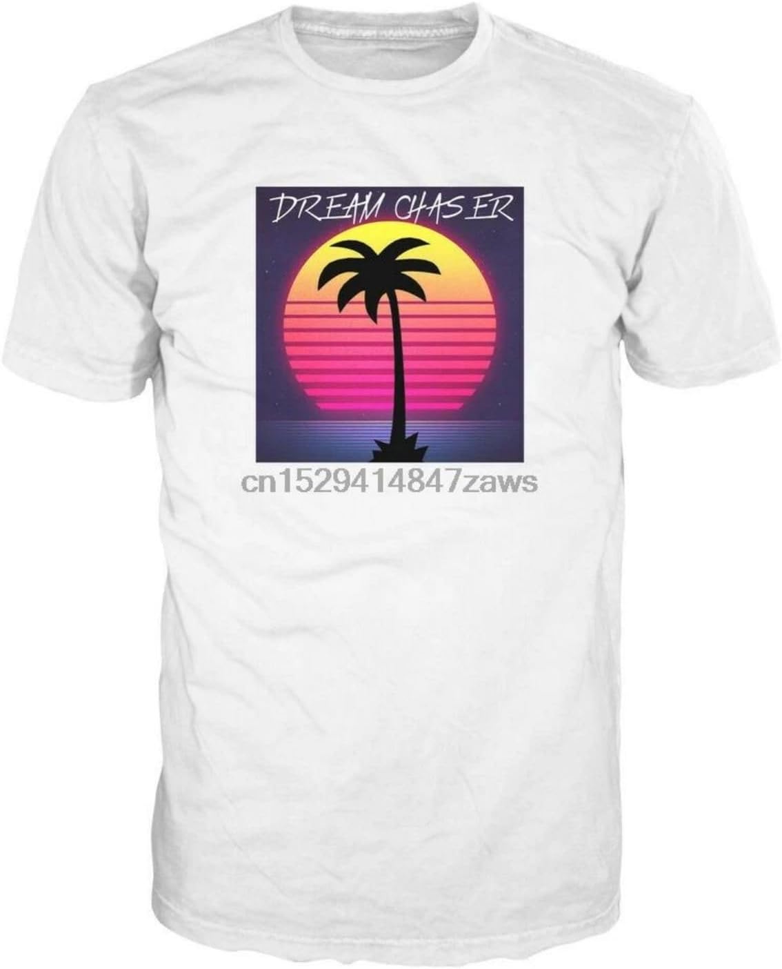 Dream Chaser Orange Sunset Synthwave Vaporwave Retro Nostalgia T Shirt 3XL белый