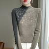 2025 Autumn/Winter Women's Rhinestone Ribbed Knit Sweater: Stylish Long-Sleeve, Half-High Neck, Loose Fit.