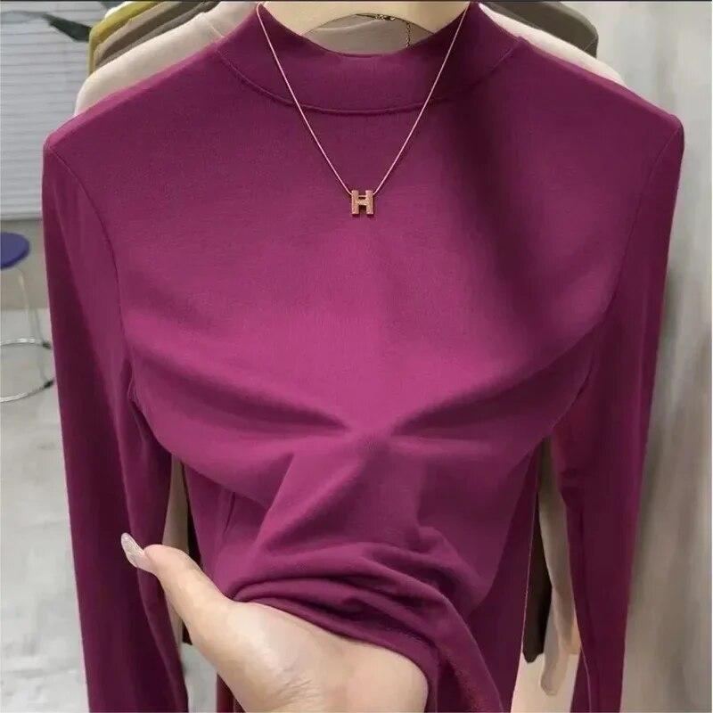 Jesień Y2K T-Shirt moda zimowa koszulka z długim rękawem ciepły top casualowe w stylu Streetwear jednolita koszula z krótkim rękawem obcisłe ubrania Blusas 29770