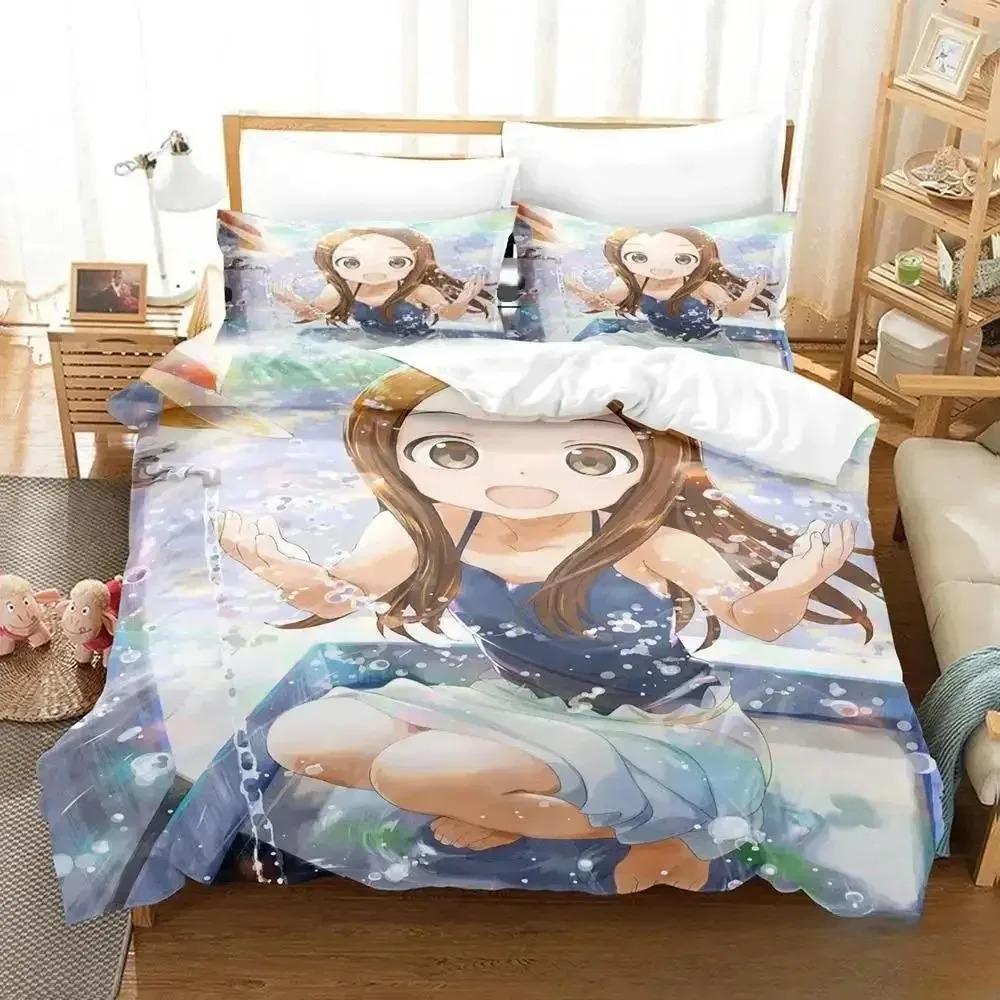 Teasing Master Takagi-san Bedding Set Single Twin Full Queen King Size Bed Set Adult Kid Bedroom Duvet Cover Sets 3D Anime Bed