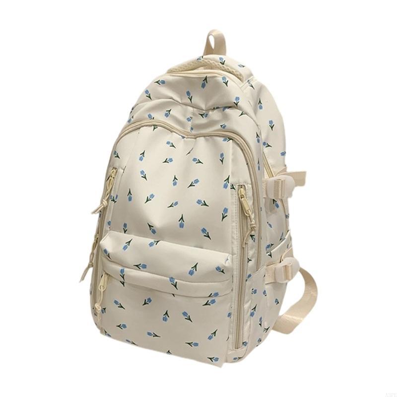 Großvolumige florale Nylon-Schultasche, lässiger Tagesrucksack, Reiserucksack für College-Studenten