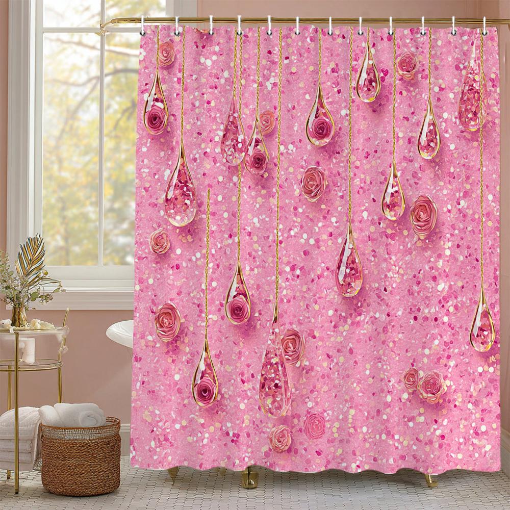 

Pink Shiny Water Drop Pattern Shower Curtain,Bathroom Decorative Shower Curtain, Waterproof Shower Curtain With Hooks W60H190(CM)-1 Pcs