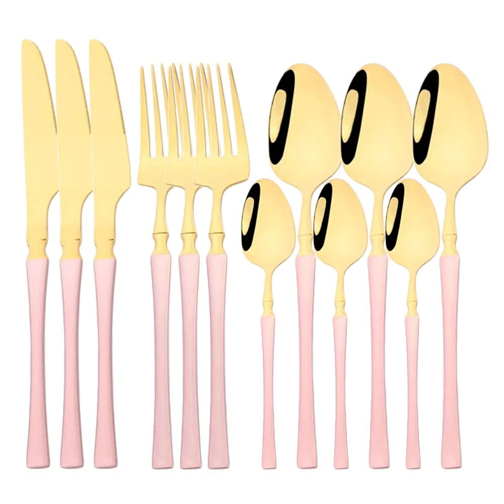 12Pcs Gold Dinnerware Stainless Steel Cutlery Set Knife Fork Tea Spoon Dinner Flatware Set Kitchen Silverware Tableware