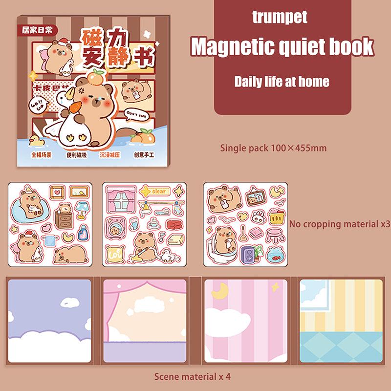 Urocza Kapibara Magnetyczna Cicha Książeczka Małe Magnetyczne Naklejki Edukacyjne dla Dzieci Bez Wycinania Można Naklejać Wielokrotnie Książeczka z Naklejkami