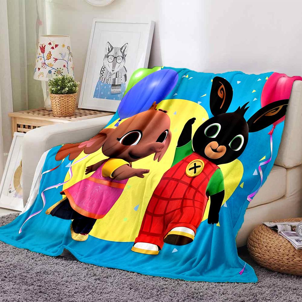 Rainbow Bing Friends Singing Flannel Blanket, Soft Polyester, Modern Design, All-Season for Camping, Travel, Gifts for holidays or birthdays